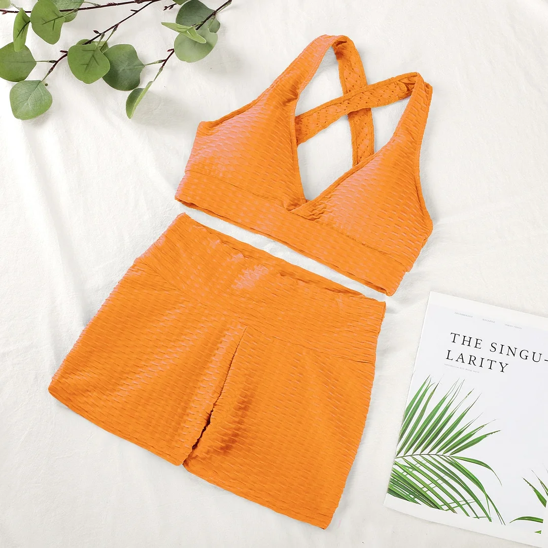 ATHVOTAR Two Piece Shorts Set Women Top and Pants Anti Cellulite Leggings High Waist 3 Piece Set Tracksuits Sweat Suits Women