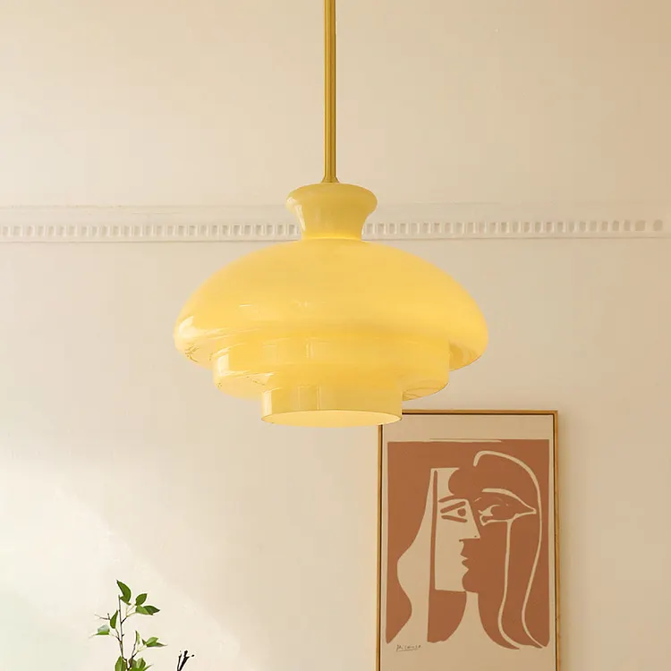 Bauhaus Cream Yellow Glass Pendant Light
