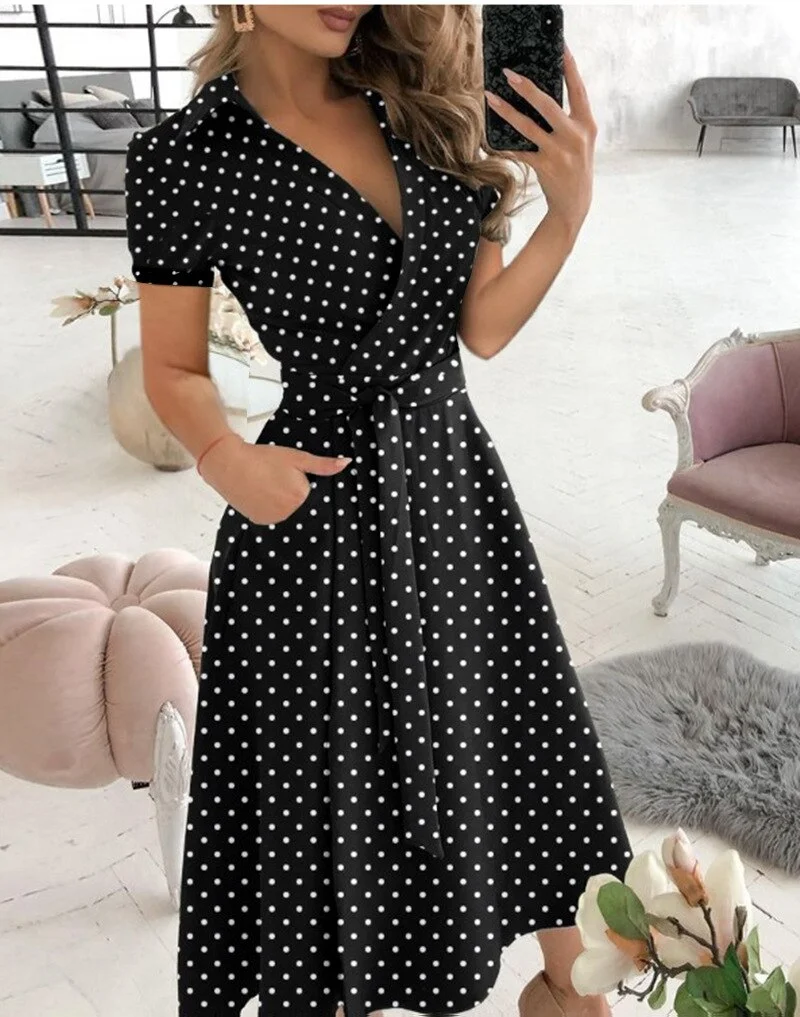 Spring And Summer Women's Fashion Long Sleeve V-Neck Butterfly Print Wrapped Hip Dress Women's Red Pocket Lace Up Slim Fit Dress