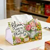 DIY Diamond Art Tissue Box Holder Plant PULeather Diamond Art Desktop Organizer Resin Rhinestone Storage Organizers Gem Art Home Office Decor Craft Gift for Women