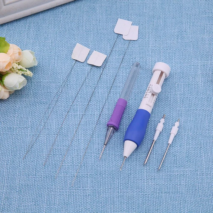DIY 3 Needles 2 Threaders Craft Tool Punch Needle Set 3 Size Punch Needle  Set Embroidery Stitching Craft Tool for Sewing