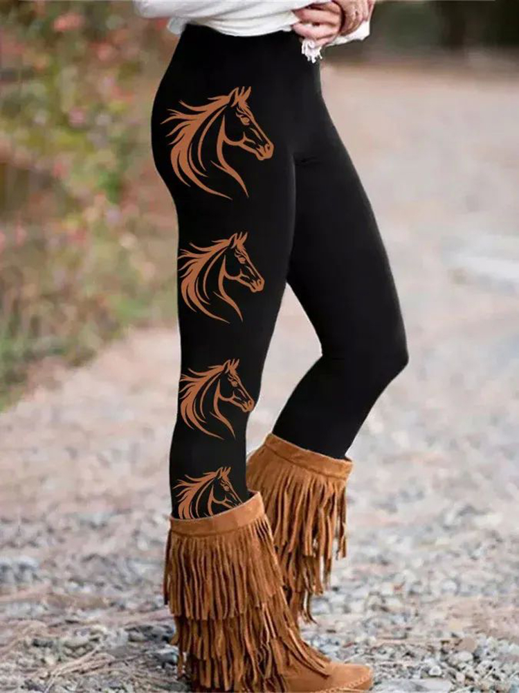 Comstylish Western Horse Print Casual Leggings