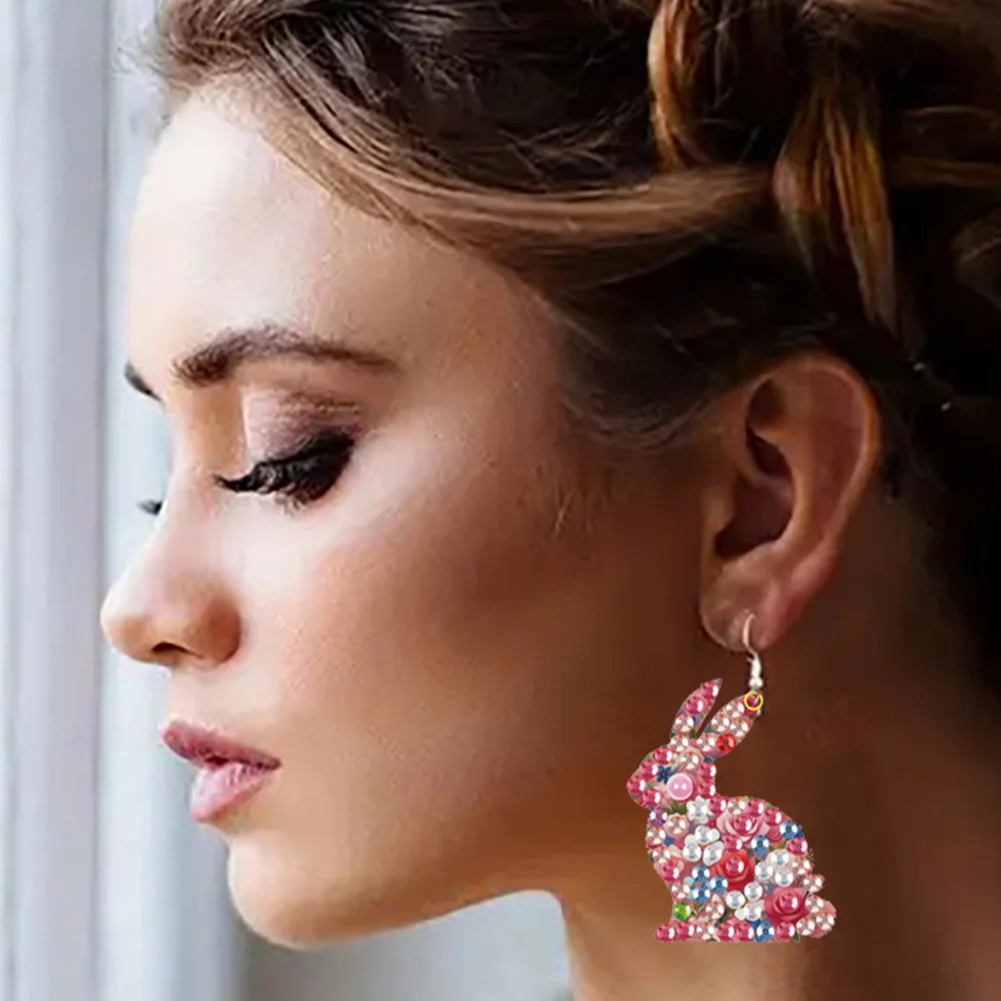 4 Pairs Double Sided Flower Animal DIY Diamond Painting Earrings for Women Girls