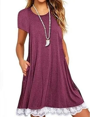 Lace Panel Round Neck Short Sleeve Dress