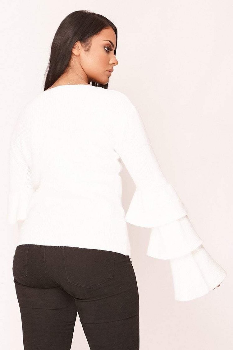 white frill sleeve jumper