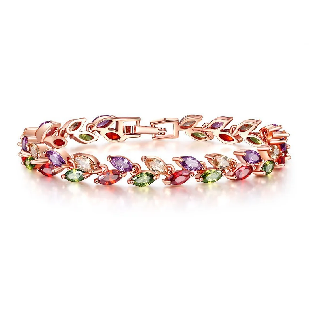 Leaf pattern women color rhinestone bracelet-zachics