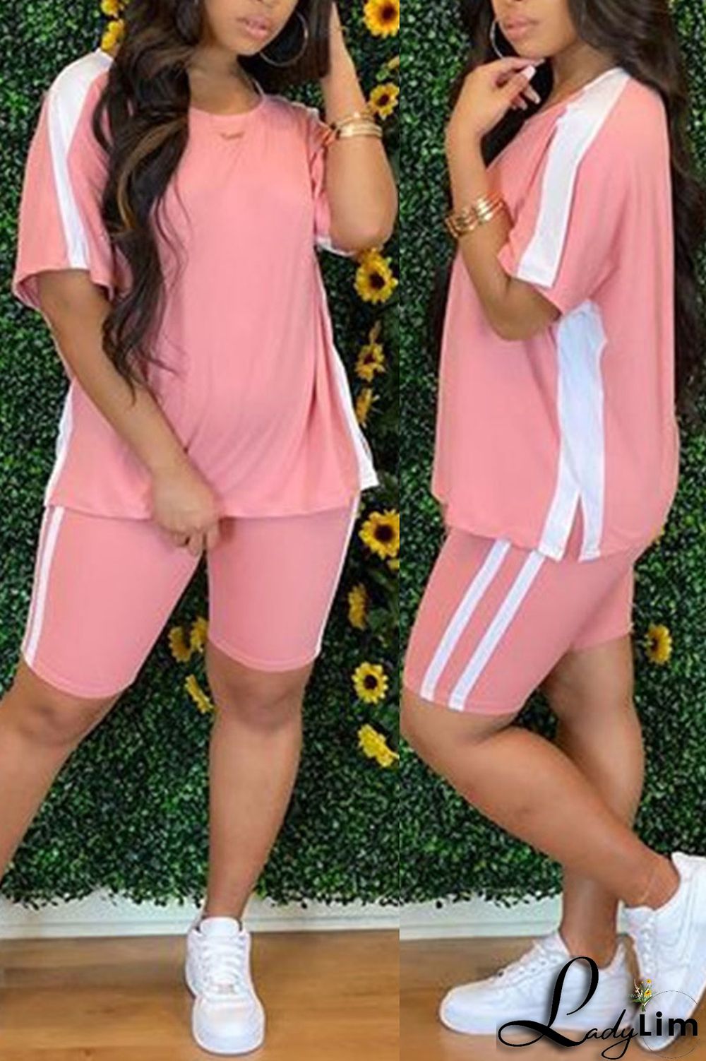 Red Casual Sportswear Solid Split Joint O Neck Short Sleeve Two Pieces