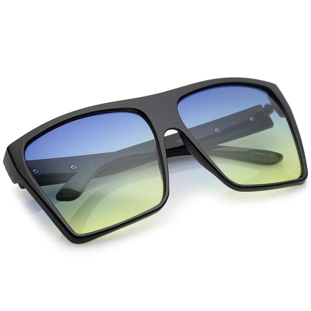 Oversize Flat Top Metal Temple Accent Gradient Lens Square glasses 62mm