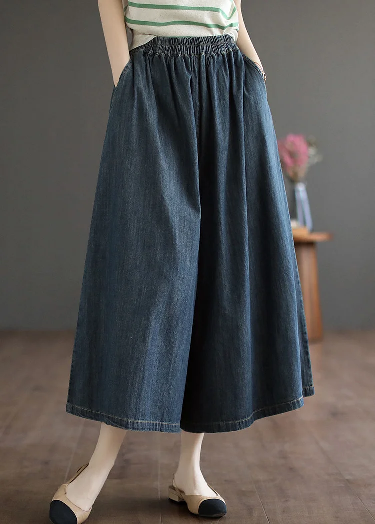 Plus Size Navy Pockets Crop Pants Skirt Summer