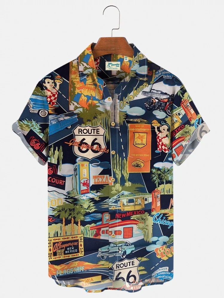 Men's Vintage Hawaiian Shirts Classic Car Quick Dry Wrinkle Free Plus Size Tops