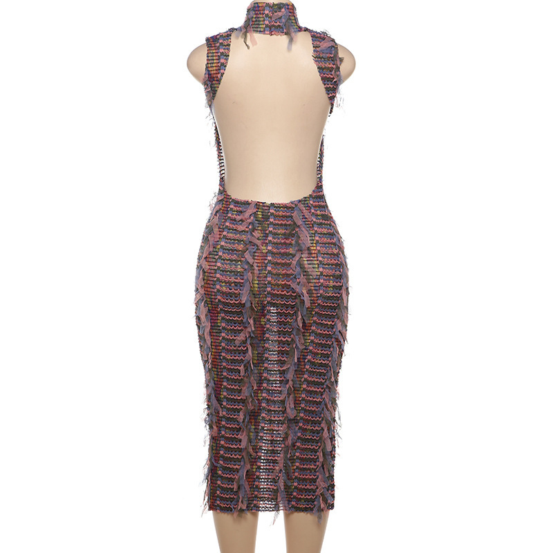 Ootddress Sexy Sleeveless Hollow Out Bodycon Long Dress For Women 2025 New Women High Neck Street Fashion High Waist Slim Vestidos