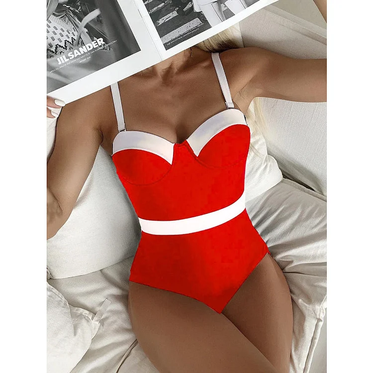 Color Block Underwired Sexy One Piece Swimsuit