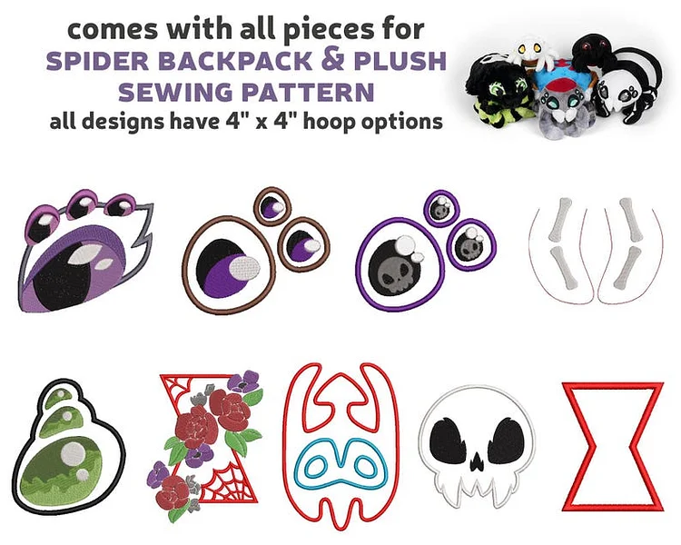 Spider Eyes Machine Embroidery File Design for Plush 7 Sizes