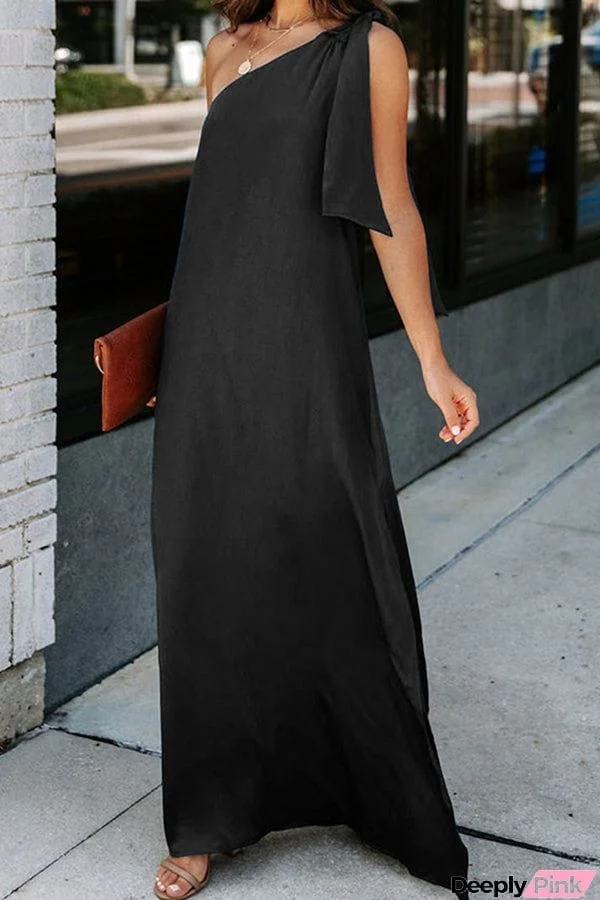 Commuting Irregular Loose One-Shoulder Slant-Neck Dress