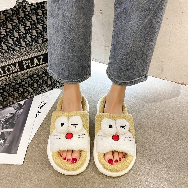 2021 new summer/spring slippers open toe cute cartoon plush cotton drag kawaii autumn and winter cotton drag