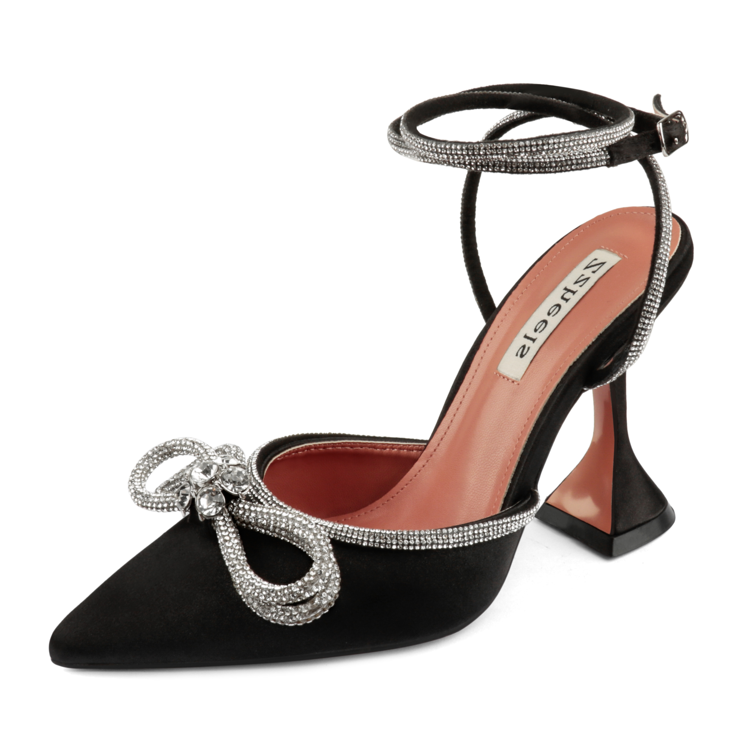 9.5cm/3.74 Double Bow Crystallized High Pums Pointed Toe Strappy Transparent Sandals Wedding Shoes