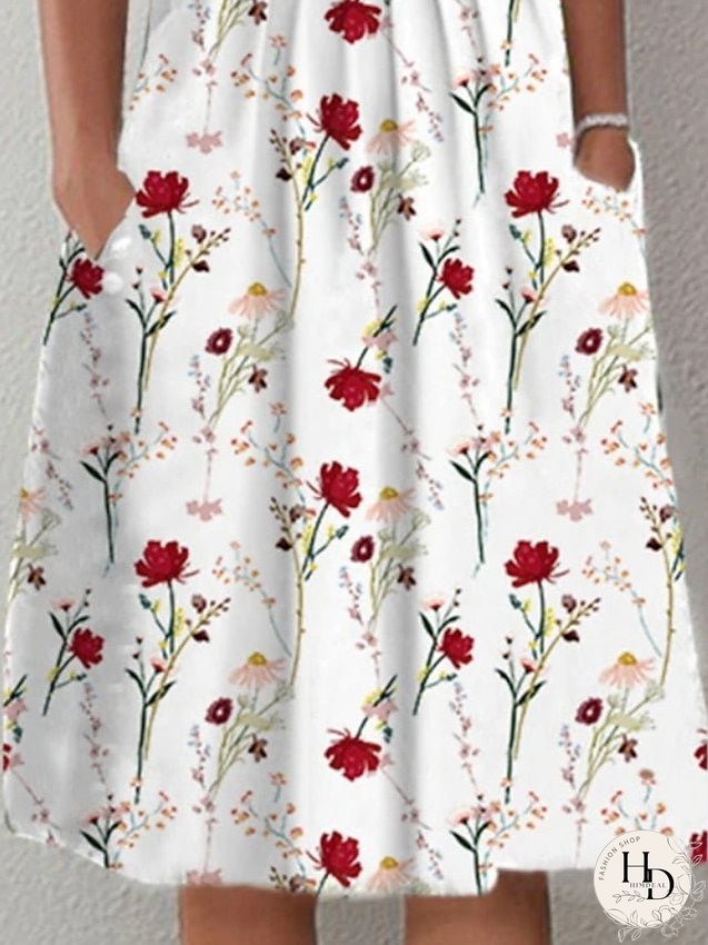 Casual Dress Mini Dress White Short Sleeve Floral Ruched Spring Summer Crew Neck Casual S M L XL XXL 3XL for Women