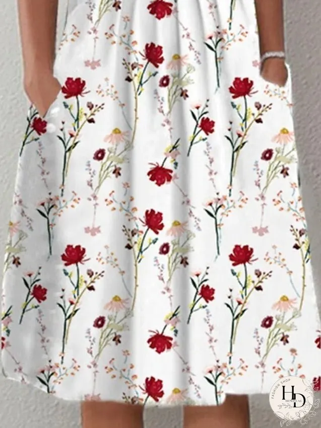 Casual Dress Mini Dress White Short Sleeve Floral Ruched Spring Summer Crew Neck Casual S M L XL XXL 3XL for Women