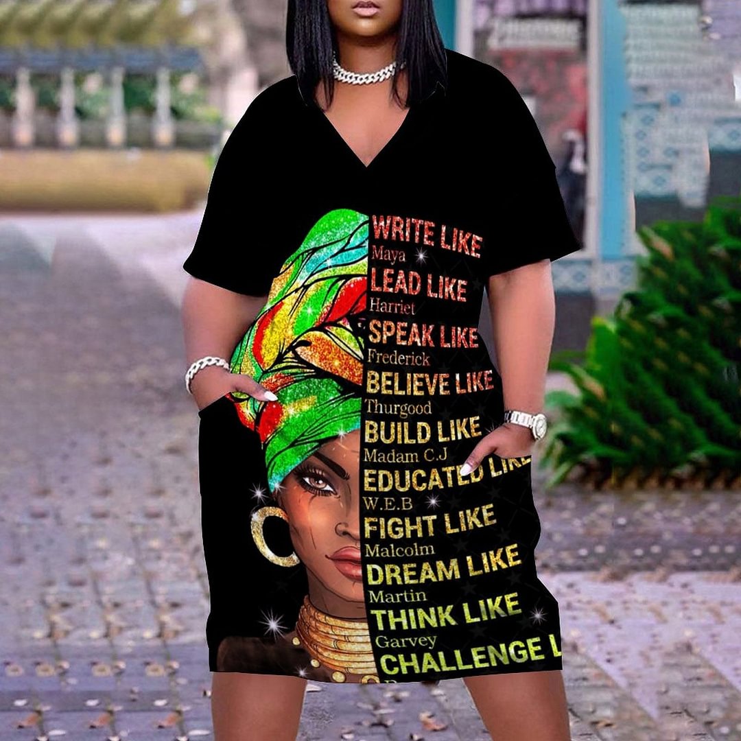 Summer Holiday  Hem Print Sexy V-neck Women's Beach Dress