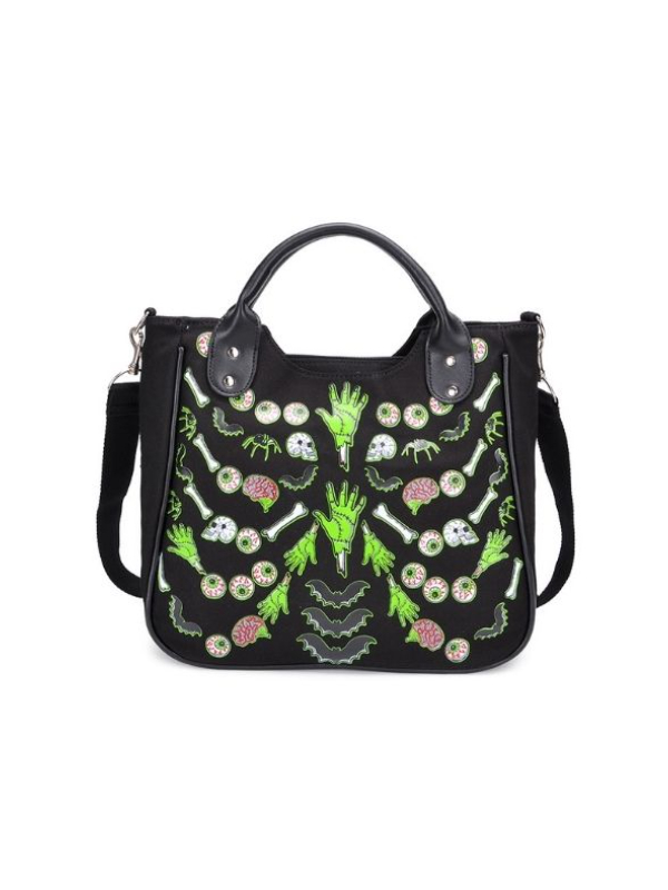 Color Block Skull Printed Canvas Cross Body Bag