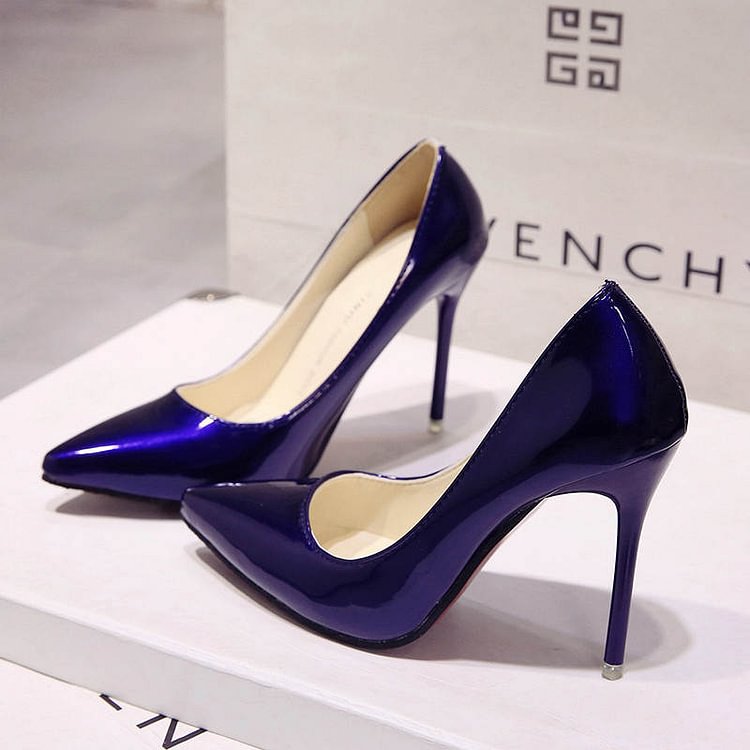 Plus Size 34-44 Hot Women Shoes Pointed Toe Pumps Patent Leather Dress High Heels Boat Wedding Zapatos Mujer Blue Wine Red - BlackFridayBuys