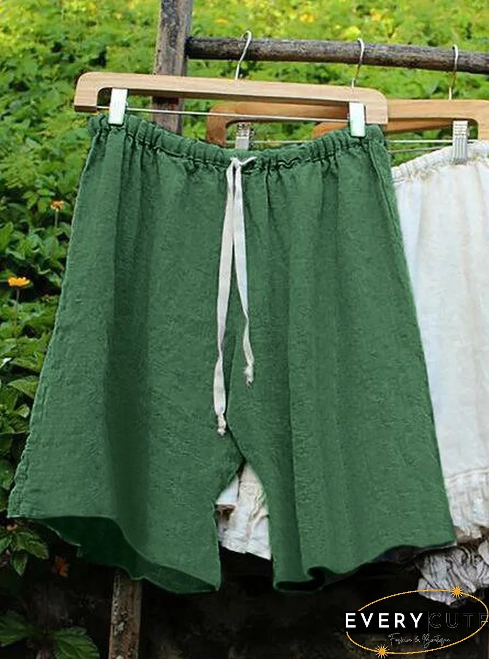 Women Lace Up Elastic Waistband Shorts Linen Bloomers