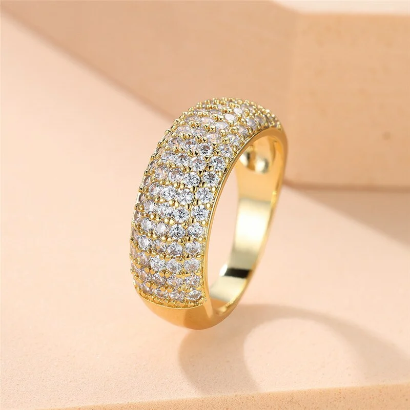 Luxury Female White Stone Ring Classic Yellow Gold Color Engagement Ring Crystal Wedding Rings For Women
