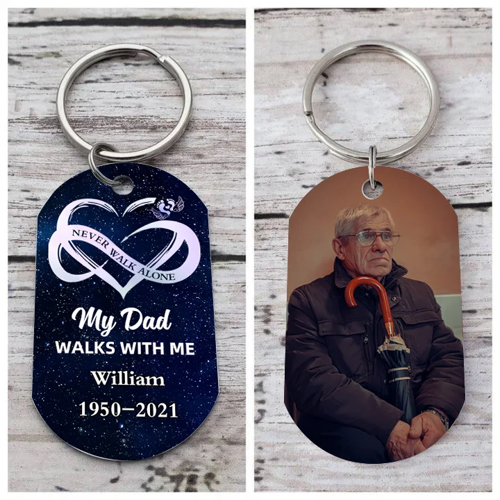 Memorial Photo Keychain Custom Name & Text & Date Keyring Infinite Love Personalized Gifts -  Never Walk Alone
