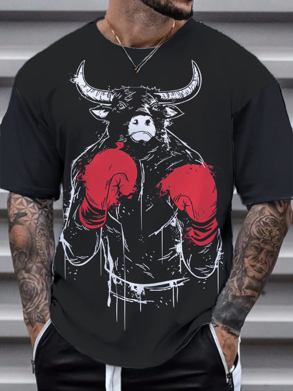 Men's Boxing Bull Art Print T-Shirt