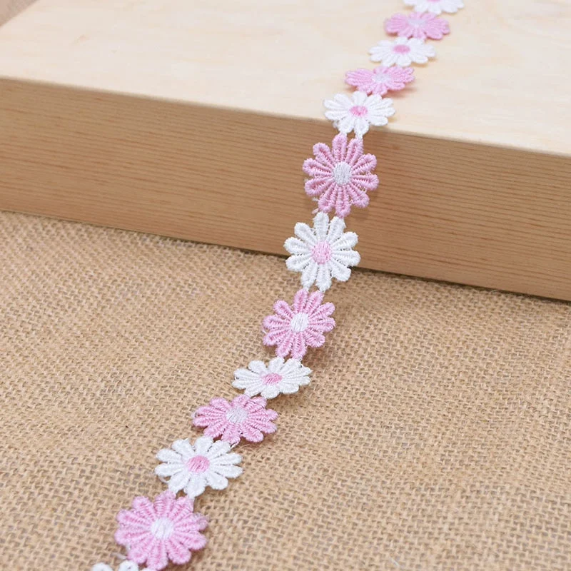 3Yards 25mm Colorful Daisy Flower Lace Trim Knitting Wedding Embroidered Diy Handmade Patchwork Ribbon Sewing Supplies Crafts