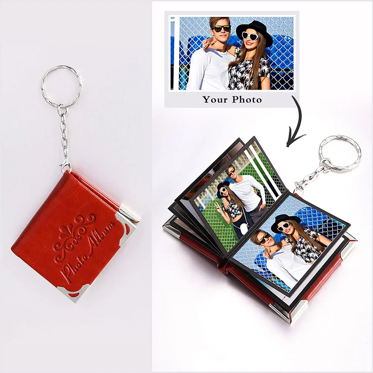 Personalized Photo Album Keychain Custom 10 Photos Leather Keychain Romantic Gifts