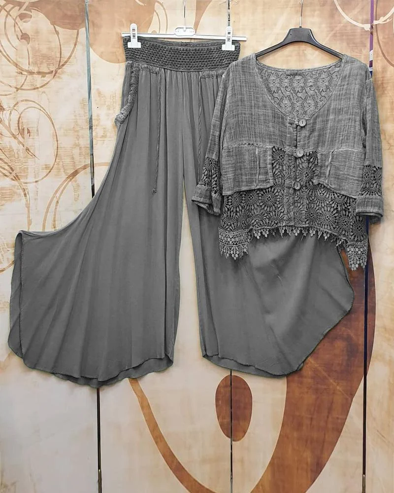 Women's Lace Stitching Casual Loose Two-piece Suits