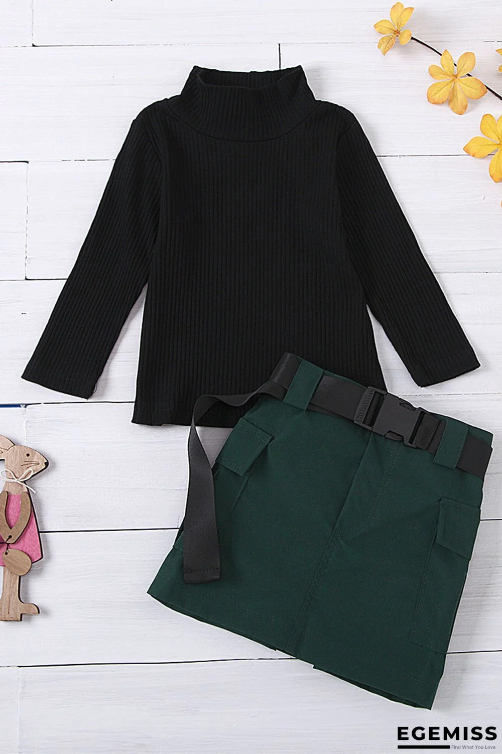 Green Fashion Long Sleeve Basic Regular Sleeve Regular Solid Girls Two-piece Set | EGEMISS