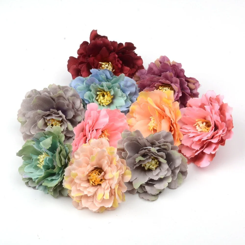 10pcs/lot 6cm Artificial Silk Carnation Flower Heads Wedding Home Decoration DIY Bride Holding flowers Accessories Fake Flowers