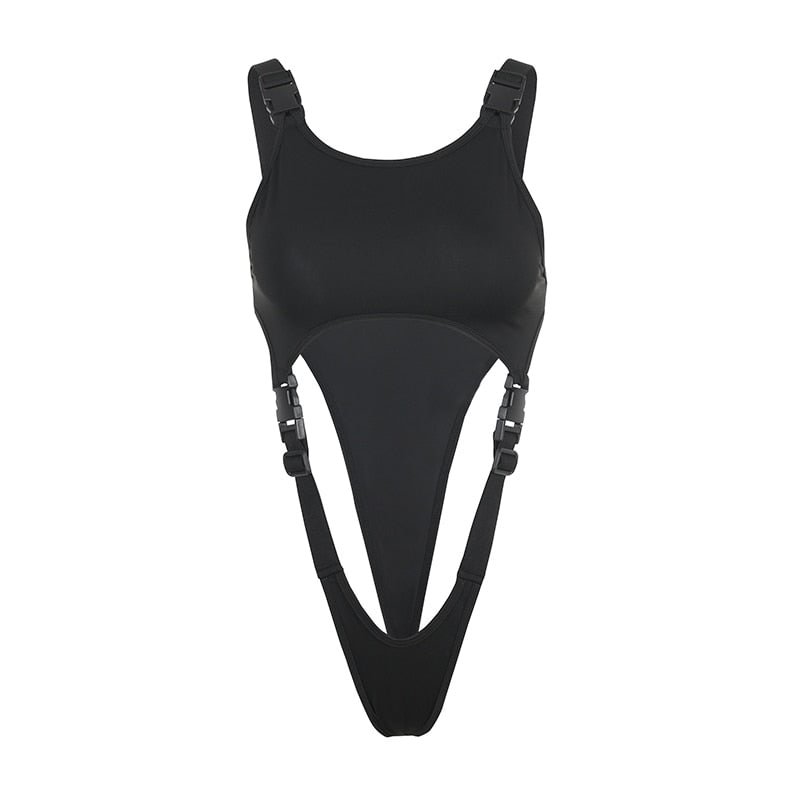 IAMSURE Sexy Slim Skinny Hollow Out Bodysuits Solid Sleeveless Straps Rompers Women 2022 Summer Fashion Ladies Streetwear Casual