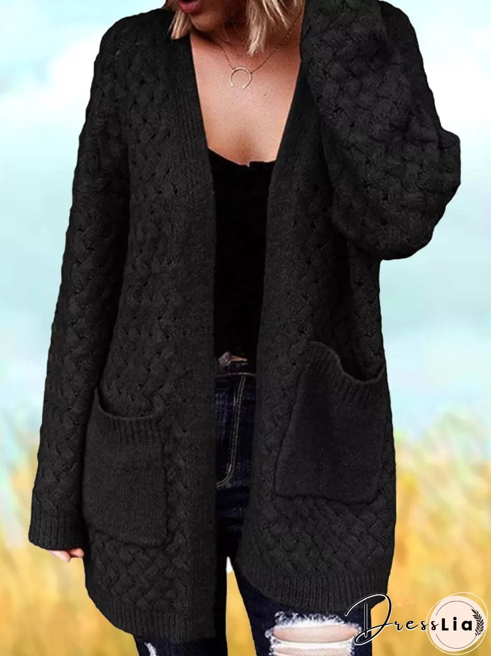 Hollow Loose Pocket Knitting Outerwear