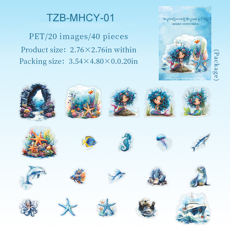 PET Sticker - The Silent Sea Emits The Sound of Tides Series Cute Character 