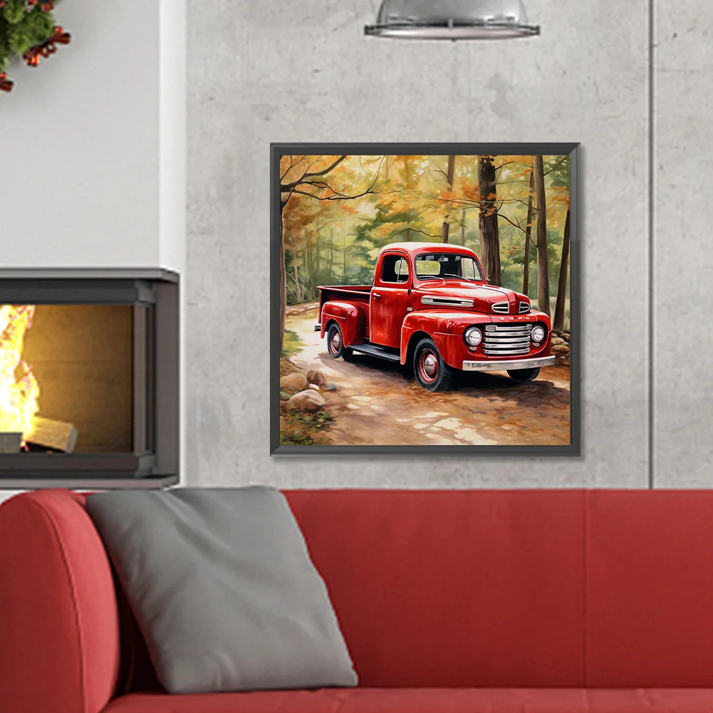 Diamond Painting - Full Round Drill - Forest Red Car(Canvas|30*30cm)