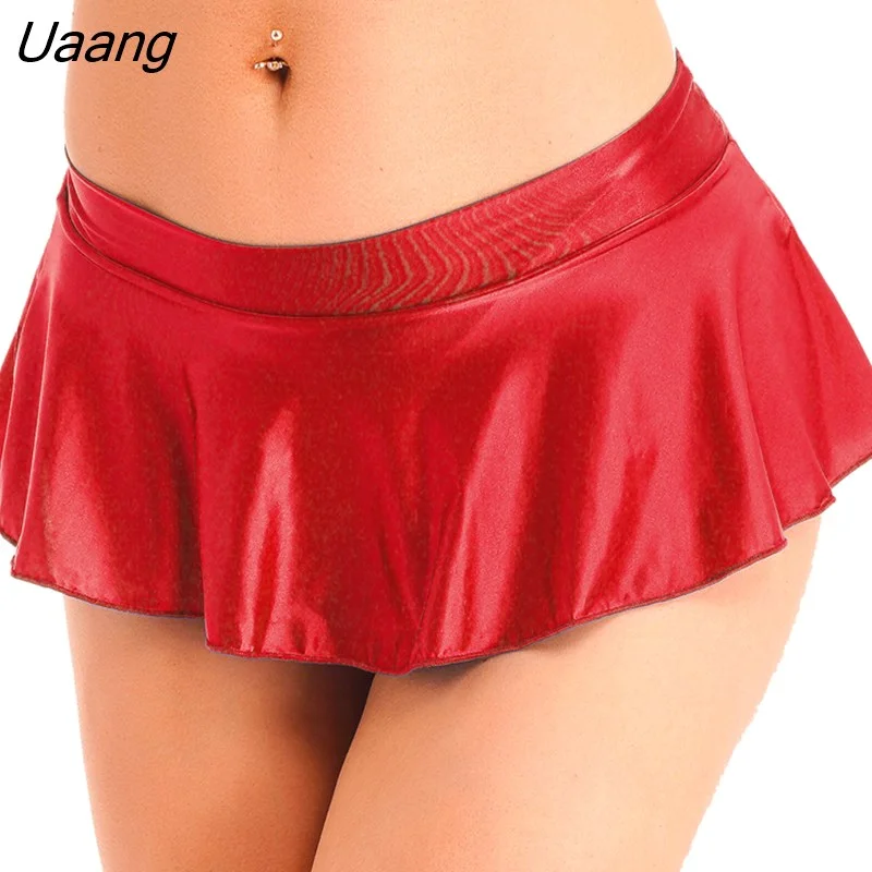 Uaang Womens Glossy Skirted Leotards Dance Dress Sexy Oil Shiny Tight Sports Yoga Ballet Practice Training Clothing Gymnastics Tutu