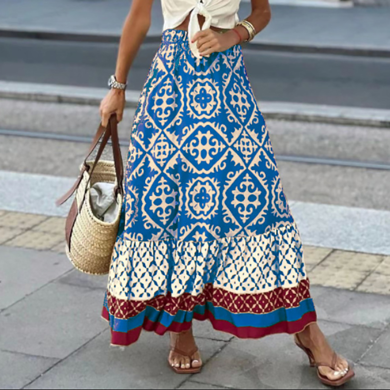 Millshow career day dress up ideas Autumn New Woman Skirts Elegant Beach Style Printed Large Swing and Floor Gothic Long Skirt Femme Casual Ruffle Skirt Streetwear