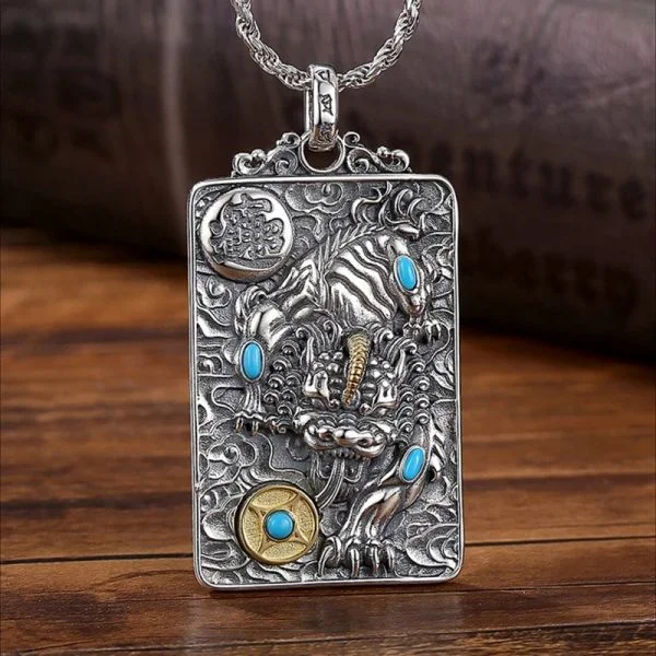 Sterling Silver Money Pixiu Turquoise Pendant Necklace