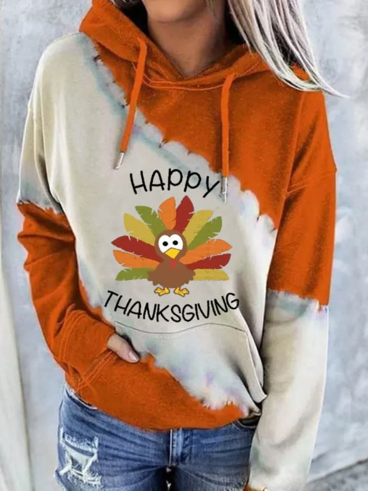 Happy Thanksgiving Turkey Tie Dye Casual Hoodie