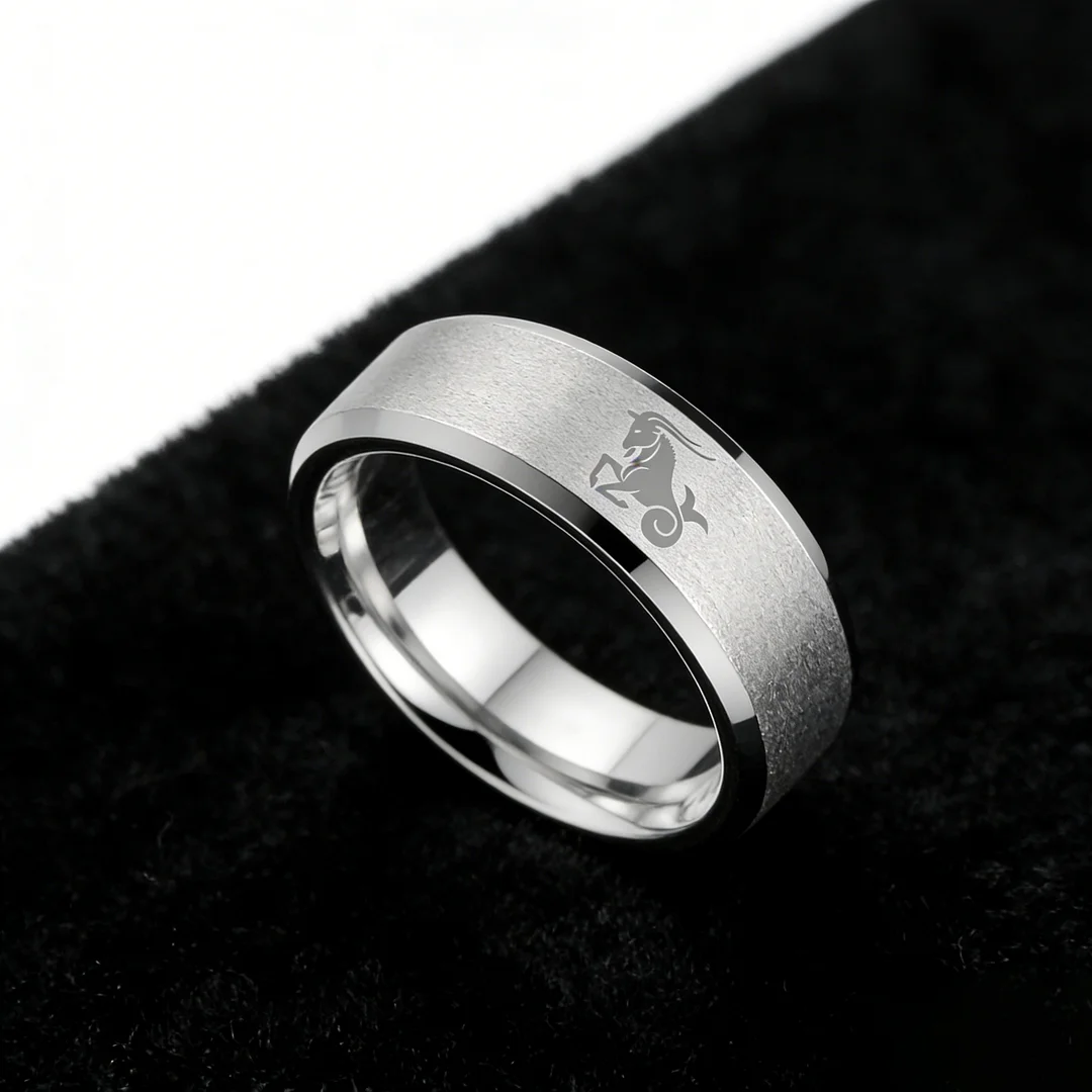 Sliver Edges and Laser Etched Wedding Band Comfort Fit Mens Womens Sliver Capricorn Tungsten Carbide Rings 4MM 6MM 8MM