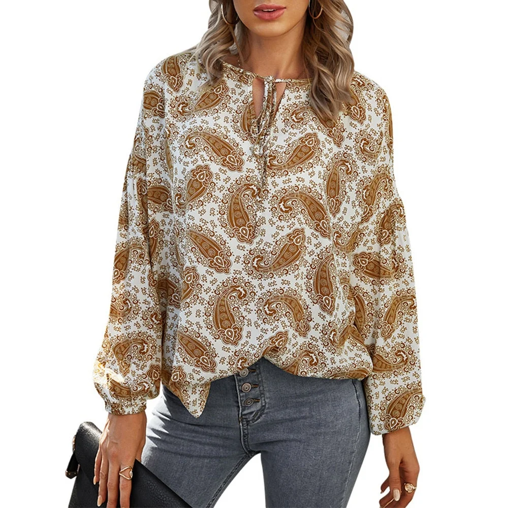 Sale Women Vintage Floral Print Casual Blouse Shirts Women Bow Tie Chiffon Chic Office Female Long Sleeve Femininas Blusas D30