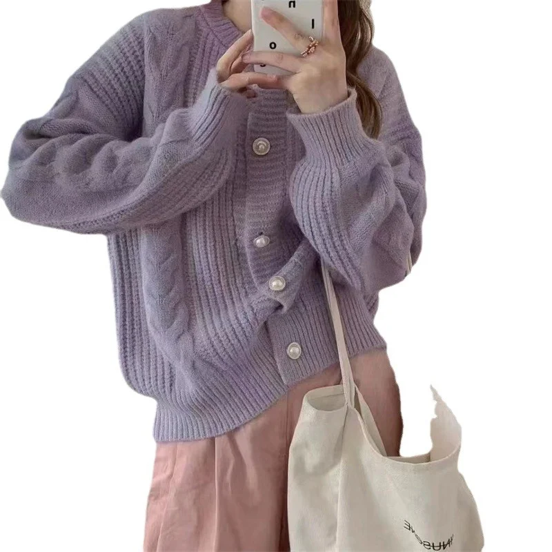 Churchf Churchf Button Twist Sweater Female Coat 2024 New Loose Soft Waxy Temperament Knit Cardigan Jacket Female