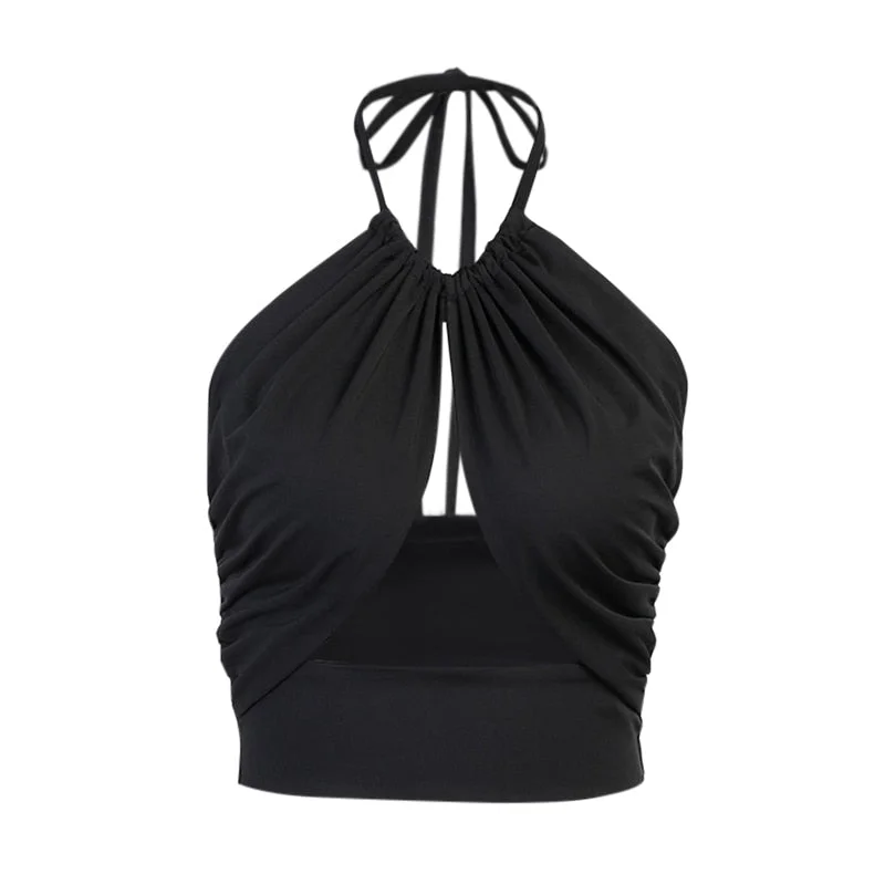 WannaThis Halter Camis Sexy Camisole Women Corset Bandage Hollow Out Sleeveless Backless Crop Top Fashion Casual Women's Tops