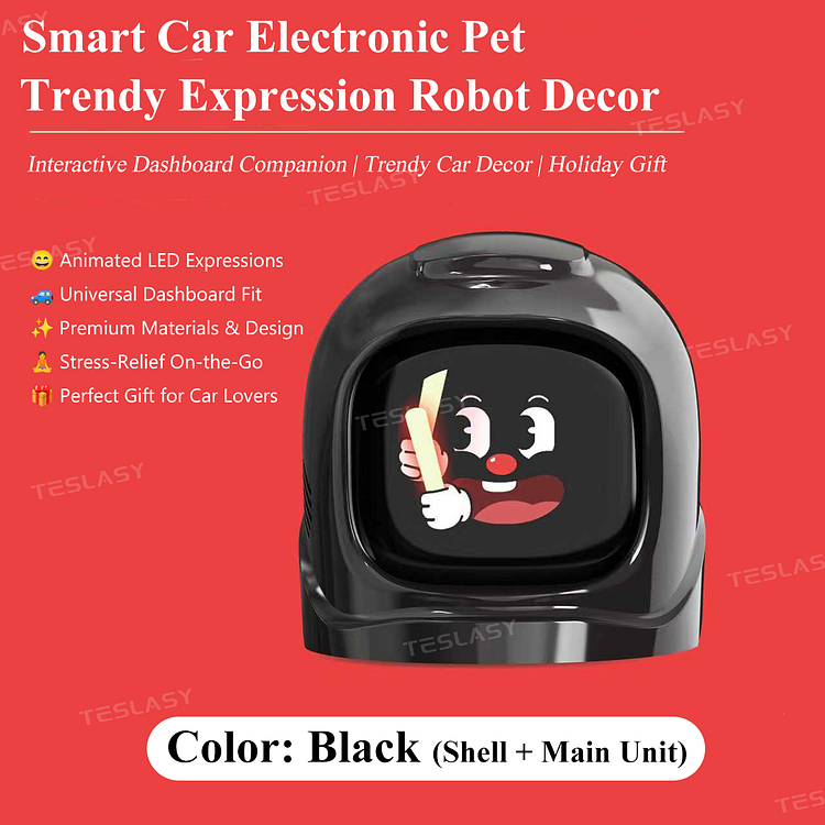 Teslasy Smart Car Robot Electronic Pet Toy Fun Dashboard Decor with Interactive Facial Expressions Animations