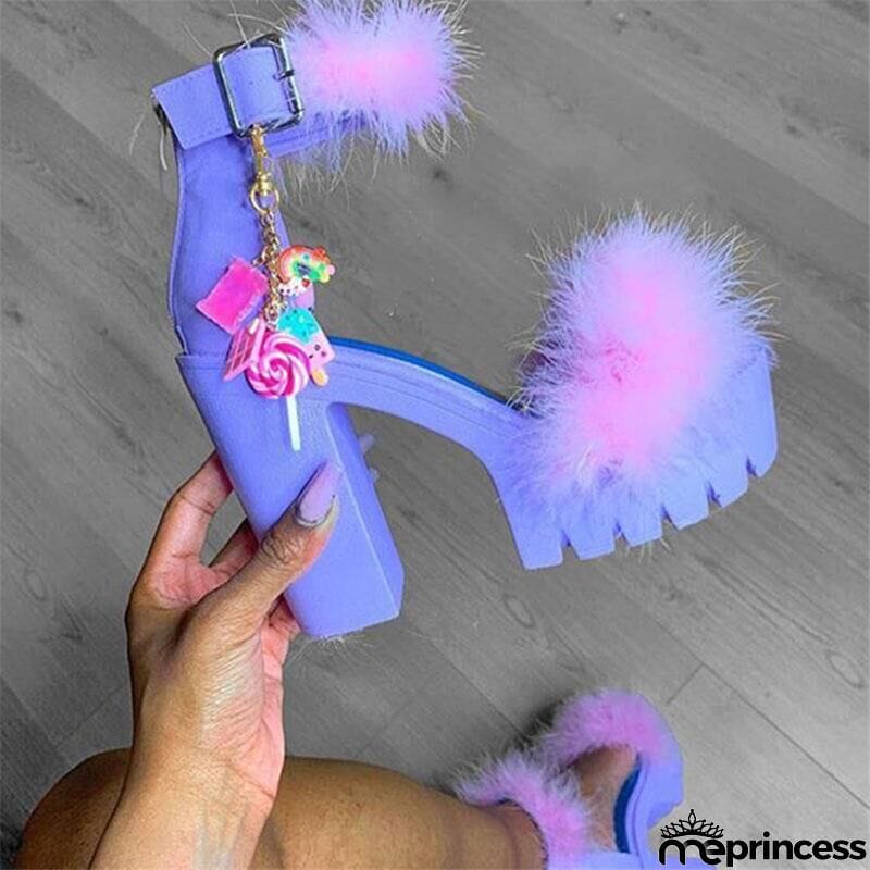 Fashion Fluffy Chunky Heel Pumps Sandals for Women