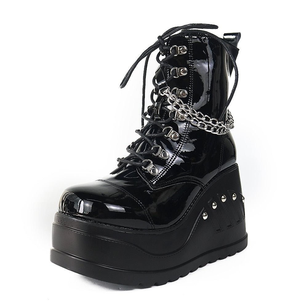 DoraTasia brand new black ankle boots women new design platform wedges high heels chain women's boots fashion daily woman shoes