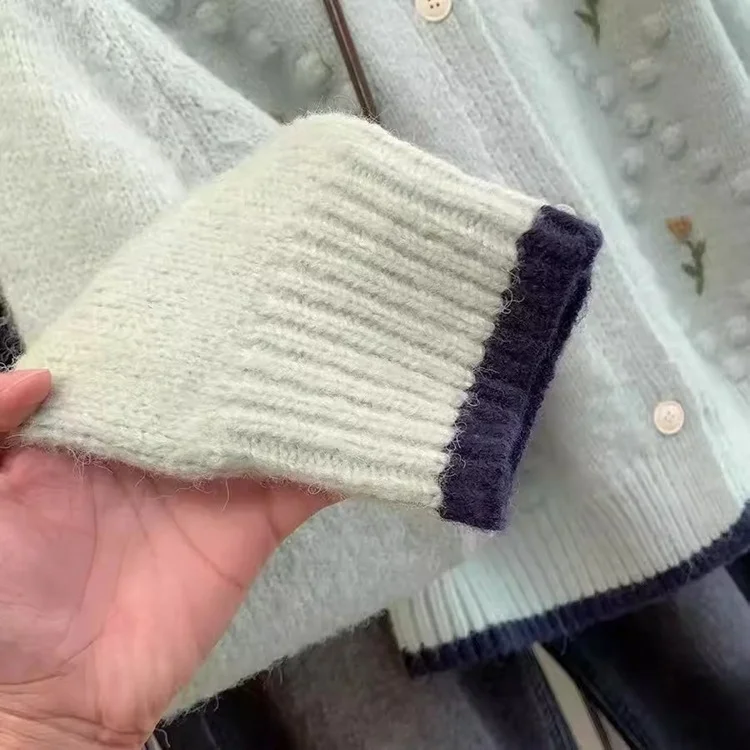 Athvotar Athvotar Sweet Embroidery Flowers Soft Sticky Cardigan Women Autumn And Winter New Loose Temperament Sweater Small Fragrant Wind